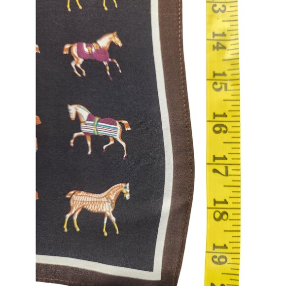 Luxury Black 100% Silk Equestrian Horse Print Scarf With Brown Border Decorative - Picture 6 of 12